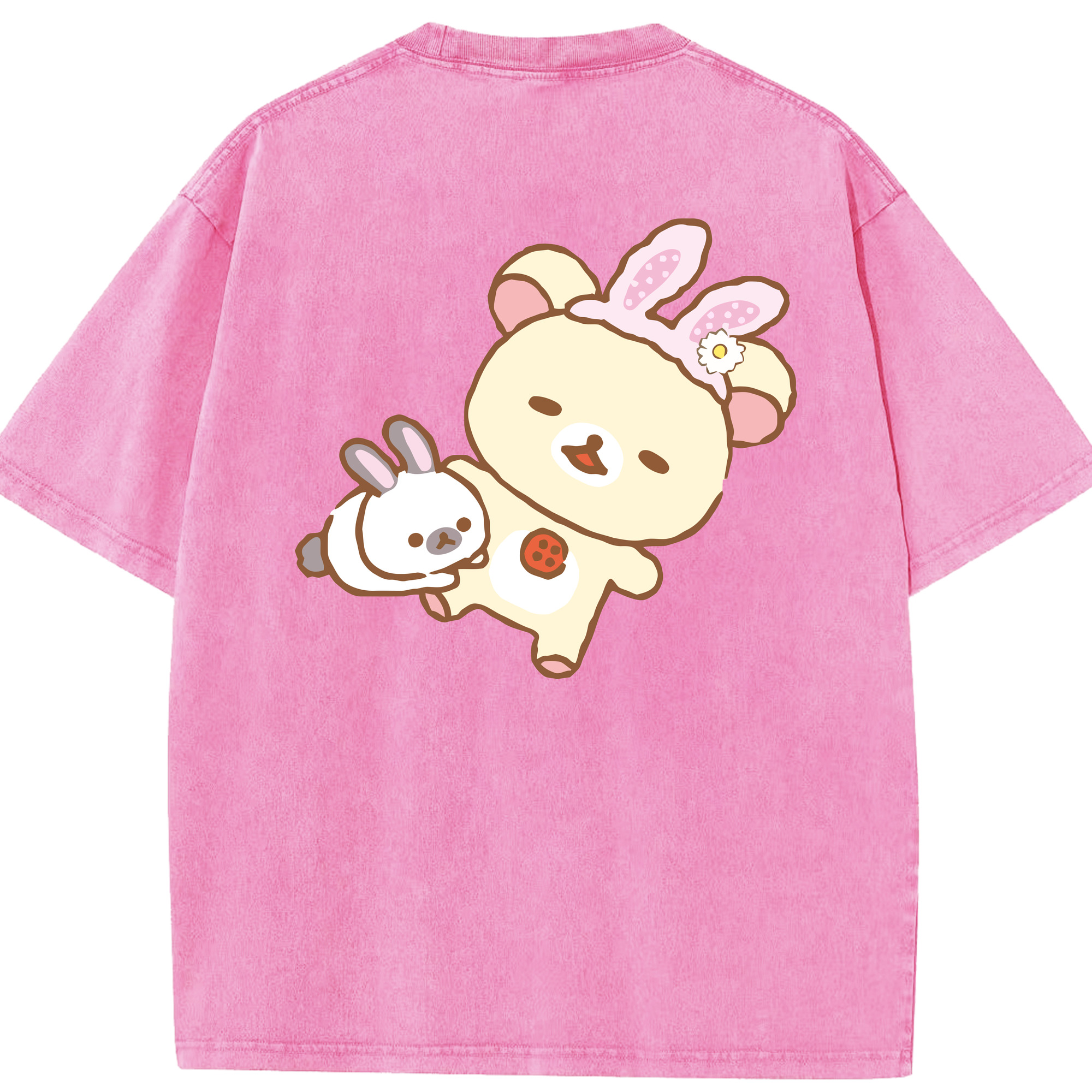 （画像用） リラックマ リラックマ キイロイトリ Rilakkuma Korilakkuma Kiiroitori 綿100% ヴィンテージ風 半袖Tシャツ（背面プリント）